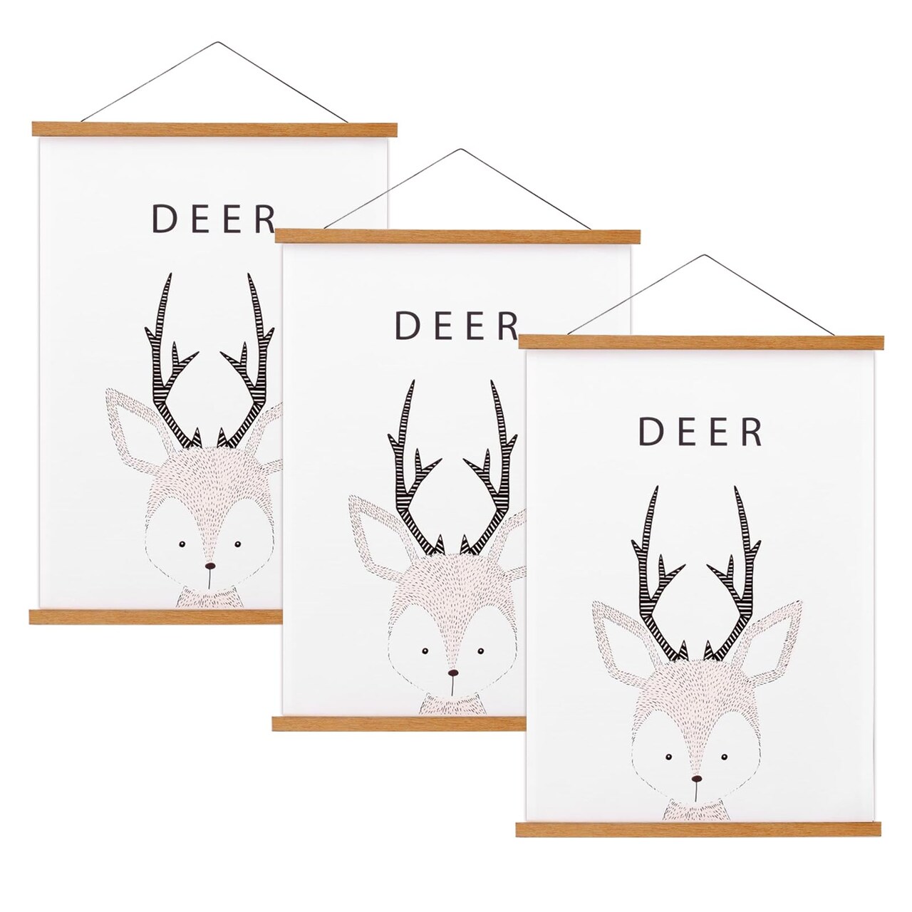 FALAMON 3 Pack Magnetic Poster Hanger Frame, Teak Wood Magnet Poster Frame for Posters, Prints, Photos, Pictures, Maps, Scrolls, and Canvas Artwork